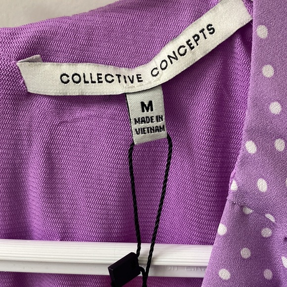 Faux Wrap Dress size medium violet with white polka dots NWT - Picture 2 of 4